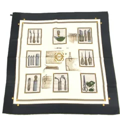 LOEWE ロエベ スカーフ  アナグラムロゴ/工具柄   シルク100％ ブラック/ベージュ レディース / 240001185328