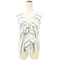 グレースコンチネンタル GRACE CONTINENTAL リネン混 ストライプ リボン カットソー ノースリーブ 日本製 36 Sサイズ 白 ホワイト ■TC