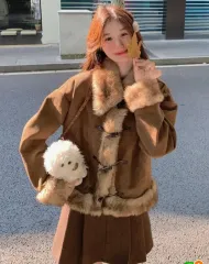 新品)スウェード ムートン ファー ジャケット アウター コーヒー ブラウン