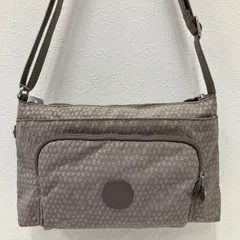 9565　Kipling キプリング　ナイロン　レディース　ショルダーバッグ　ワンショルダー　肩がけ　斜めがけ　クロスボディ　ベージュ系　ブラウン系　ブラウンベージュ　総柄