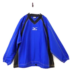 古着　mizuno ミズノ　メンズロングTシャツ　ジャージ　シャカシャカ　ヤッケ　ブルー系　青色　サッカーオーバーシャツ　TOUGH BREAKER タッチブレーカー　ウィンドブレーカー