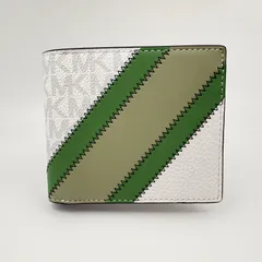 MICHAEL KORS（マイケル コース）クーパー MKシグネチャー 二つ折り財布 PVC ホワイト×グリーン パーム