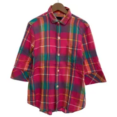 SHIPS　チェックシャツ　七分袖　レギュラーカラー　胸ポケット　日本製　古着　/2402