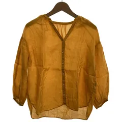 ships　プレーンシャツ　リネンシャツ　長袖　トップス　Vネック　フルボタン　無地　古着　/2402