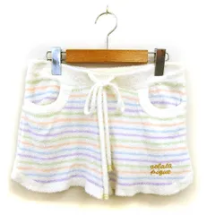 ジェラートピケ gelato pique ルームウェア もこもこ ボーダー ショートパンツ ロゴ刺繍 ドローストリング F オフホワイト /NT3