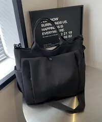 folka マルチポケット ショルダートートバッグ ブラック 韓国風 無印良品風 シンプルミニマル arc'teryx風 軽量 ナイロンバッグ メンズ レディース 大容量 通勤 通学-33045