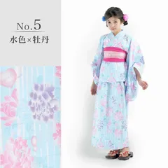 キッズ 子供 2way 浴衣 ワンピース 帯付き 青 水色 100〜150cm 10w-5