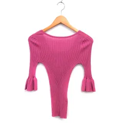 イネド INED リブ ニット カットソー スクエアネック ハイゲージ ストレッチ 七分袖 9 ピンク /NT4