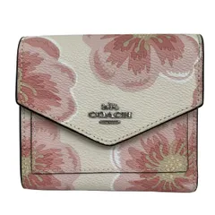 COACH(コーチ) 3つ折り財布美品  - 91816 アイボリー×ライトピンク×マルチ 花柄 レザー