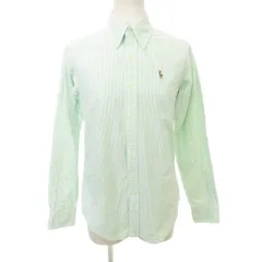 ラルフローレン RALPH LAUREN ストライプ ボタンダウン シャツ 長袖 ワンポイント ロゴ 2 Mサイズ 緑 グリーン