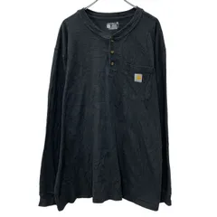 Carhartt 長袖 ロゴTシャツ 2XL ブラック カーハート ハーフボタン 胸ポケット 無地Tシャツ ビックサイズ シンプル 春物 a802-5458