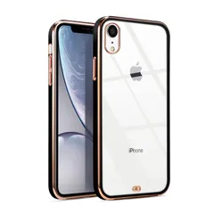 可愛い かわいい 透明 韓国 カバー スマホケース 耐衝撃 いphoneXR 薄型 クリア 人気 ケース 用の メッキ加工 XR アイフォンXR(ブラック) iPhone