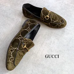 GUCCI グッチ ヨルダーン ホースビットローファー ベルベット カーキ ゴールド金具 37 レディースシューズ 24cm ベロア M16