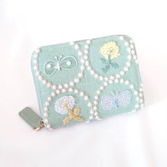 受注】刺繍5・お札の折れない二つ折り財布 タンバリン グレー ミナ