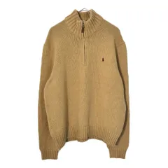Polo by Ralph Lauren ポロ ラルフローレン ハーフジップ コットンセーター ライトブラウン(メンズ XL)中古 古着 X3124