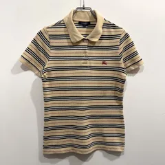 バーバリーロンドン 半袖ポロシャツ ベージュ系 ワンポイント ロゴ刺繍 ノバチェックカラー ボーダー サイズ1【送料込み】