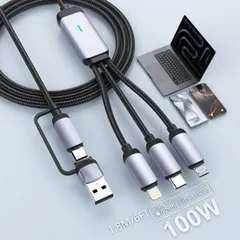 【100W】充電ケーブル 3in1 【PD対応 100W急速充電】3in1 充電コード lighting+Micro+USB C 3台同時給電可能 LEDインジケーター データ転送 断線防止 高耐久ナイロン iPhone 16 充電ケーブル/iPho ...