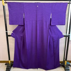 色無地　正絹　着物　紫　流水　一つ紋　リサイクル着物　I-977