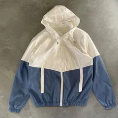 【k-34】バイカラー　ナイロンジャケット　ホワイト×グレー　フード　ジップアップ　メンズ　レディース　古着