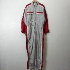 TOYOTA TECHNICAL COLLEGE TOKYOトヨタ東京自動車大学校 Three MONKEY つなぎ 作業着 カバーオール ワーク ウェア コットン ワッペン L グレー レッド系 B365