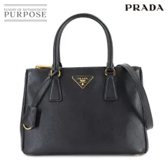 美品 プラダ PRADA ガレリア ミディアム 2way ハンド ショルダー バッグ サフィアーノレザー ブラック 1BA863 ゴールド 金具 90309877