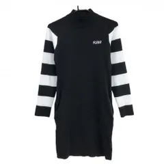 【超美品】キスオンザグリーン ハイネックニットワンピース 黒×白 袖ボーダー レディース 3(L) ゴルフウェア kiss on the green