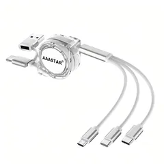 USB Type-A Type-C 両対応 5in1 マルチ充電ケーブル Type-C タイプC ライトニングケーブル micro USB Android 3台同時 3in1 巻き取り式 1m (ホワイト)