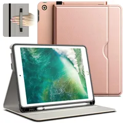 JETech iPad 6/5 ケース (9.7インチ、2018/2017モデル、第6/5世代用) PUレザー ビジネスフォリオ タブレット保護カバー Pencilホルダーとポケット付き マルチアングルの視聴 (ローズゴールド)