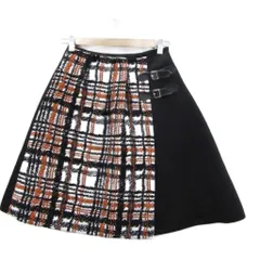 チェスティ Chesty フレアスカート ひざ丈 0 小さいサイズ 黒 ブラック チェック柄 切替 /SM43 ■GY60