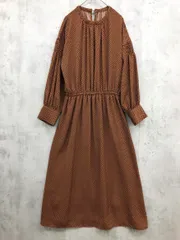 美品 Rope Picnic ロペピクニック   ジオメトリックプリント 柄 シャーリング   ワンピース size38/ブラウンオレンジ■■レディース