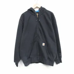 XL/古着 カーハート 長袖 フルジップ スウェット パーカー メンズ ワンポイントロゴ 黒 25dec23