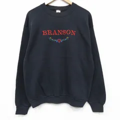 L/古着 フルーツオブザルーム 長袖 スウェット メンズ 90年代 90s BRANSON 刺繍 クルーネック USA製 黒 25dec23