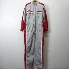 TOYOTA TECHNICAL COLLEGE TOKYOトヨタ東京自動車大学校 Three MONKEY つなぎ 作業着 カバーオール ワーク ウェア コットン ワッペン L グレー レッド系 B370