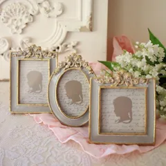 ローズリボン ミニフォトフレーム フォトフレーム 写真立て グレー アンティーク風 可愛い おしゃれ (168) シャビーシック シャビー クラシック 姫系 輸入雑貨 ヨーロピアン クラシカル アンティーク調