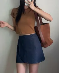 チューリップラップキュロット（デニムスカート ミニ フレア チュールSK ハイウエスト バイオ）