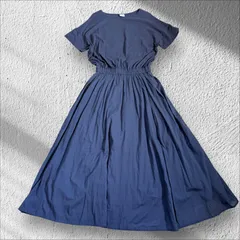 【アーバンリサーチドアーズ】コットン100 ドッキングギャザーワンピース　半袖　ロングワンピース　ネイビー　フリーサイズ　ウエストゴム　レディース