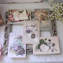 ポストカード 絵葉書 アンティーク風 4つ葉のクローバー すみれ 5種セット 薔薇 忘れな草 スミレ 手芸 材料 シャビーシック フレンチシャビー ブロカント フレンチカントリー 可愛い アンティーク ギフト