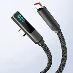 L字 液晶ディスプレイ搭載 USB type-C 充電ケーブル 100W対応 iphone15 タイプC usb type c to c ケーブル -1.2ｍ-ブラック）