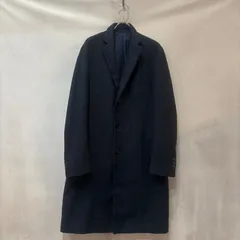 BEAMS F ビームス エフ ウール ヘリンボーン ロングコート ネイビー 50 メンズ イタリア製 きれいめ 通勤 フォーマル USED