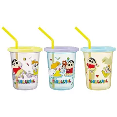 クレヨンしんちゃん ストロー付きタンブラー 320ml 3個セット プラスチック 蓋付き ふた付き コップ キャラクター スケーター