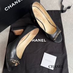 Chanel-@ブラック オープントゥ ハイヒール37C - メルカリ
