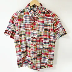 (^w^)b Eddie Bauer エディーバウアー 半袖シャツ ボタンダウン チェック柄 パッチワーク コットン 綿100% トップス カジュアル デイリー タウンユース レッド 赤系 メンズ サイズM