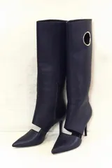 【167639】Salvatore Ferragamo サルヴァトーレフェラガモ  レザー　デザイン　ロングブーツ  5 1/2 C 3K85T ネイビー