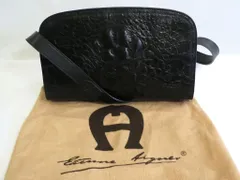 【227941】＜デッドストック＞ Etienne Aigner's エティエンヌ アイグナー  クロコダイル型押し　レザー本革　ショルダーバッグ　クロスボディ ブラック