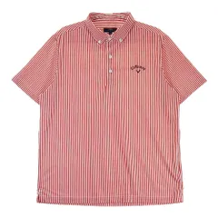 サイズ：3L CALLAWAY キャロウェイ  半袖ポロシャツ ボタンダウン ストライプ柄 レッド系 [240101623529] ゴルフウェア メンズ ストスト