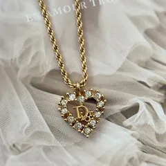 【極美品】クリスチャンディオール GP ラインストーン ハートモチーフ CDロゴ ゴールドネックレス Christian Dior Vintage Heart Shape Necklace Choker 22355