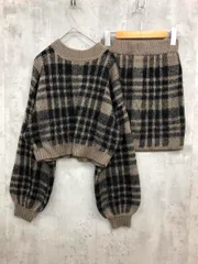 GYDA ジェイダ 072162620601-01 CHECK PATTERN SHORT ニット スカート セットアップ sizeF/黒/モカ ◆■ レディース