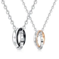 【数量限定】記念日、誕生日プレゼント、バレンタインデーに サイズ調整可能指輪 ネックレス ネックレス ペンダント男女ペア 高級ギフトパッケージ入り ジルコニア ステンレス カップル ペアネックレス FANJI] [ACCE
