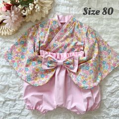 七五三 3歳 着物＆被布エプロンセット 和柄ピンク×生成り ハンドメイド