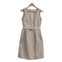 トゥービーシック ワンピース サイズ40 M レディース美品  - ピンクベージュ×ダークグレー ノースリーブ/ロング/ドット柄/リボン